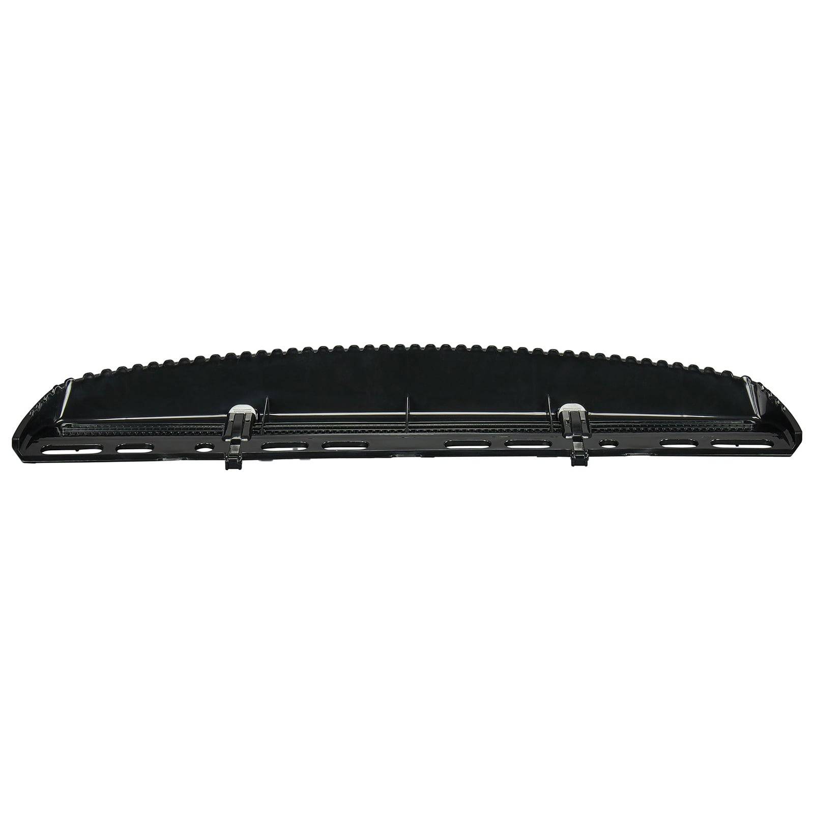 Ein schwarzer Autospoiler mit aerodynamischem Design und Befestigungshalterungen, von oben gegen einen weißen Hintergrund gesehen.