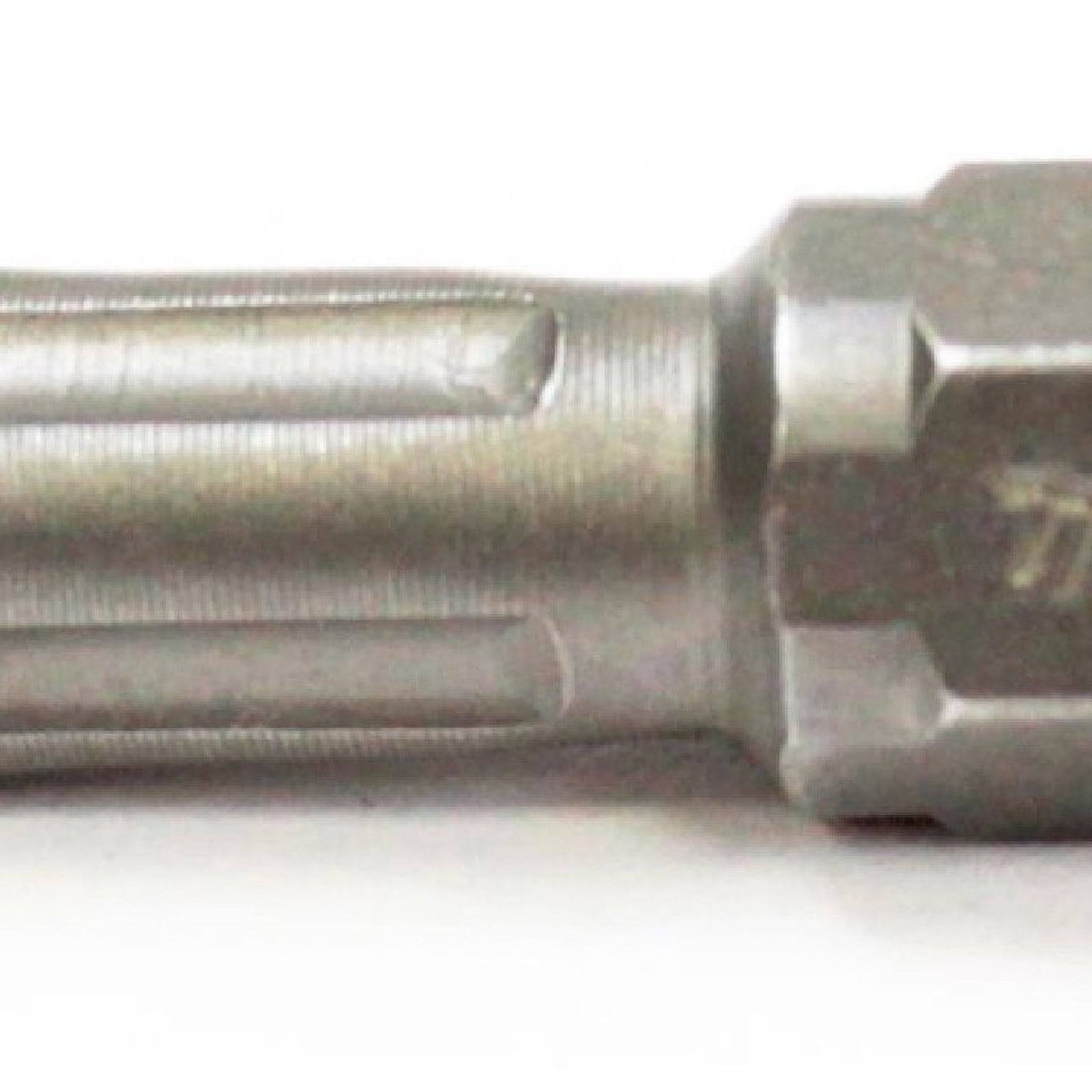 Eine Nahaufnahme eines metallischen Sechskant-Bits, typischerweise für Schraubenschlüssel oder Schraubendreher verwendet, die dessen geriffelte und strukturierte Design zeigt.