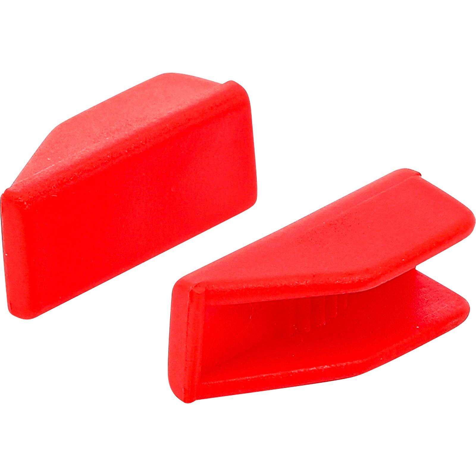 Zwei rote Möbel-Gleitplatten aus Kunststoff, die entwickelt wurden, um Böden zu schützen und das Verschieben schwerer Gegenstände zu erleichtern.