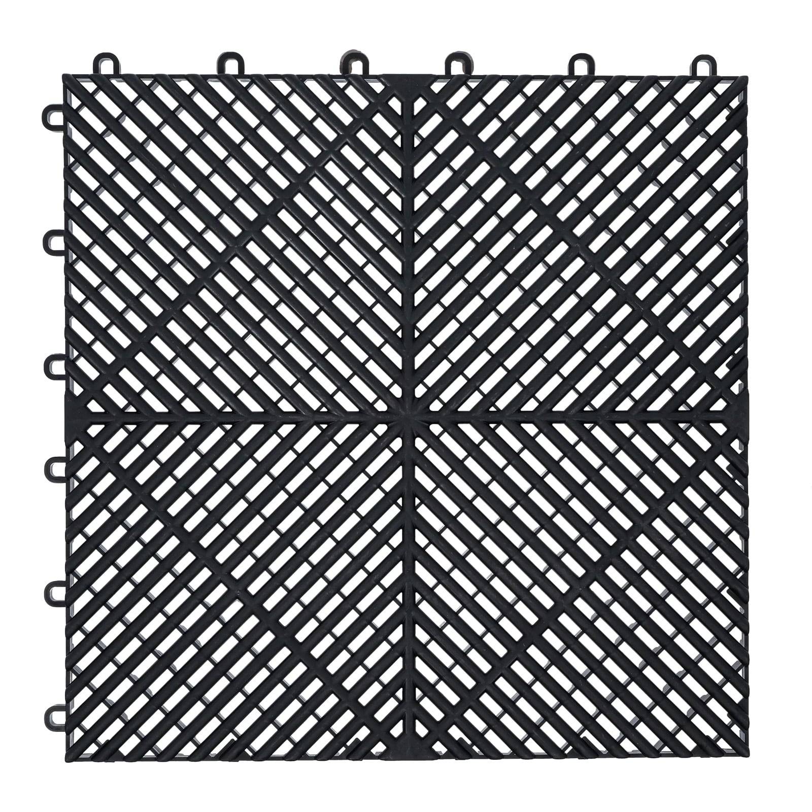 Schwarze verschachtelte quadratische Fliese mit diagonalem Gittermuster für vielseitige Bodenlösungen.