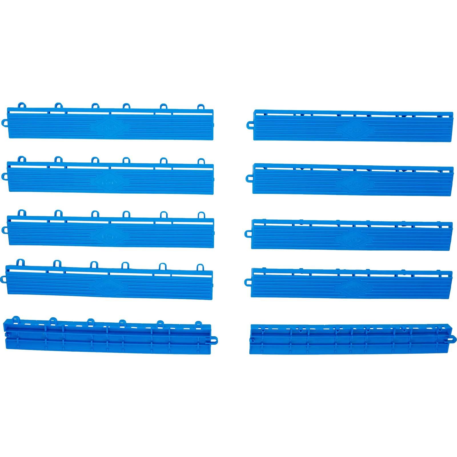Zehn blaue Plastikstreifen, die jeweils gleichmäßig verteilte Haken aufweisen, sind in zwei Spalten angeordnet.