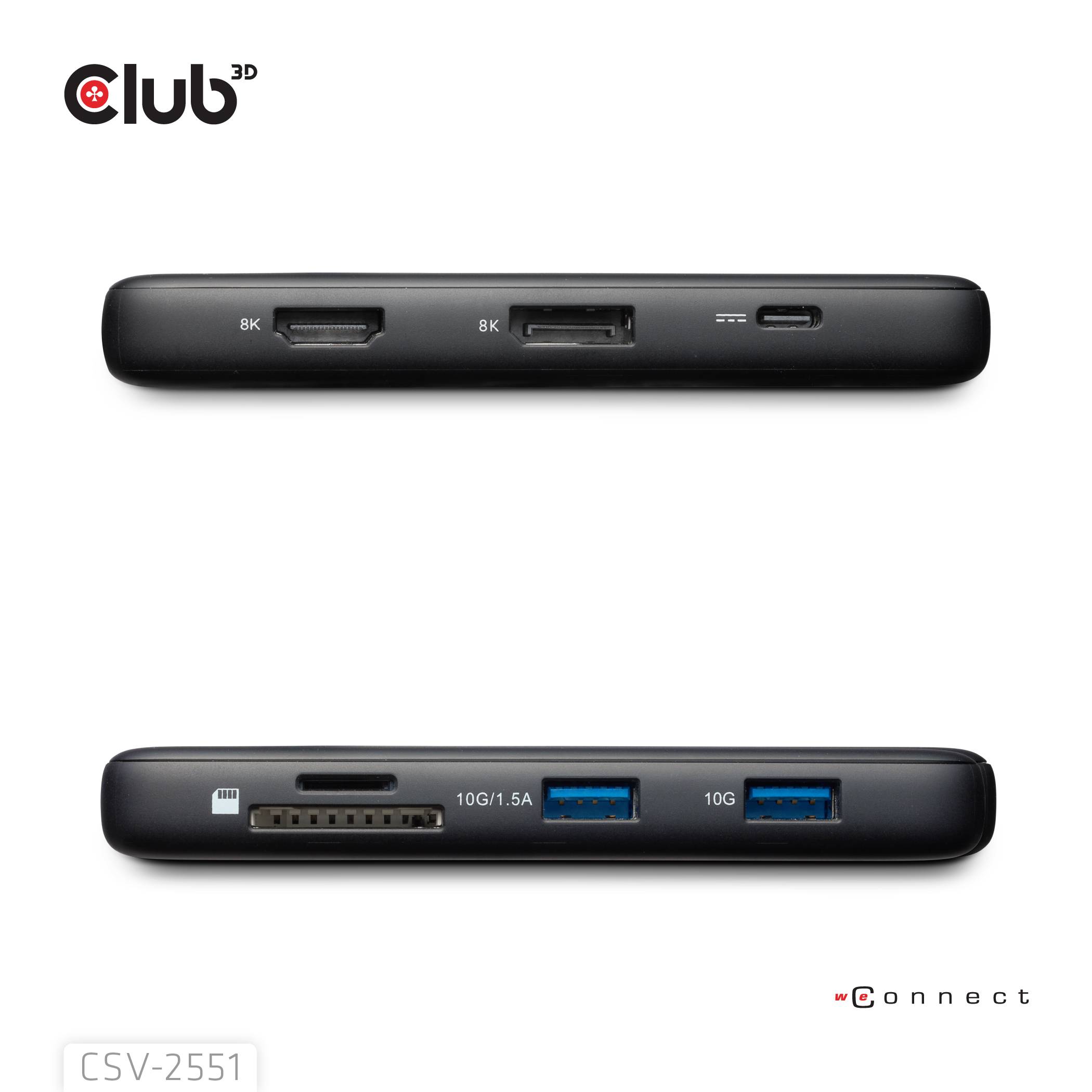 CLUB3D 8-1 Portable Dock USB Type-C® 10Gbps to HDMI™ and DisplayPort™ 8K30Hz PD Max.100Watt, USB Typ-C, HP DELL LENOVO MAC APPLE WINDOWS ACER ASU