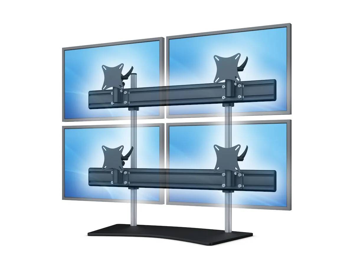 Flat-System Monitorhalter für 4 Bildschirme mit Tisch-Stand-Fuß 2+2 - 25''-32''