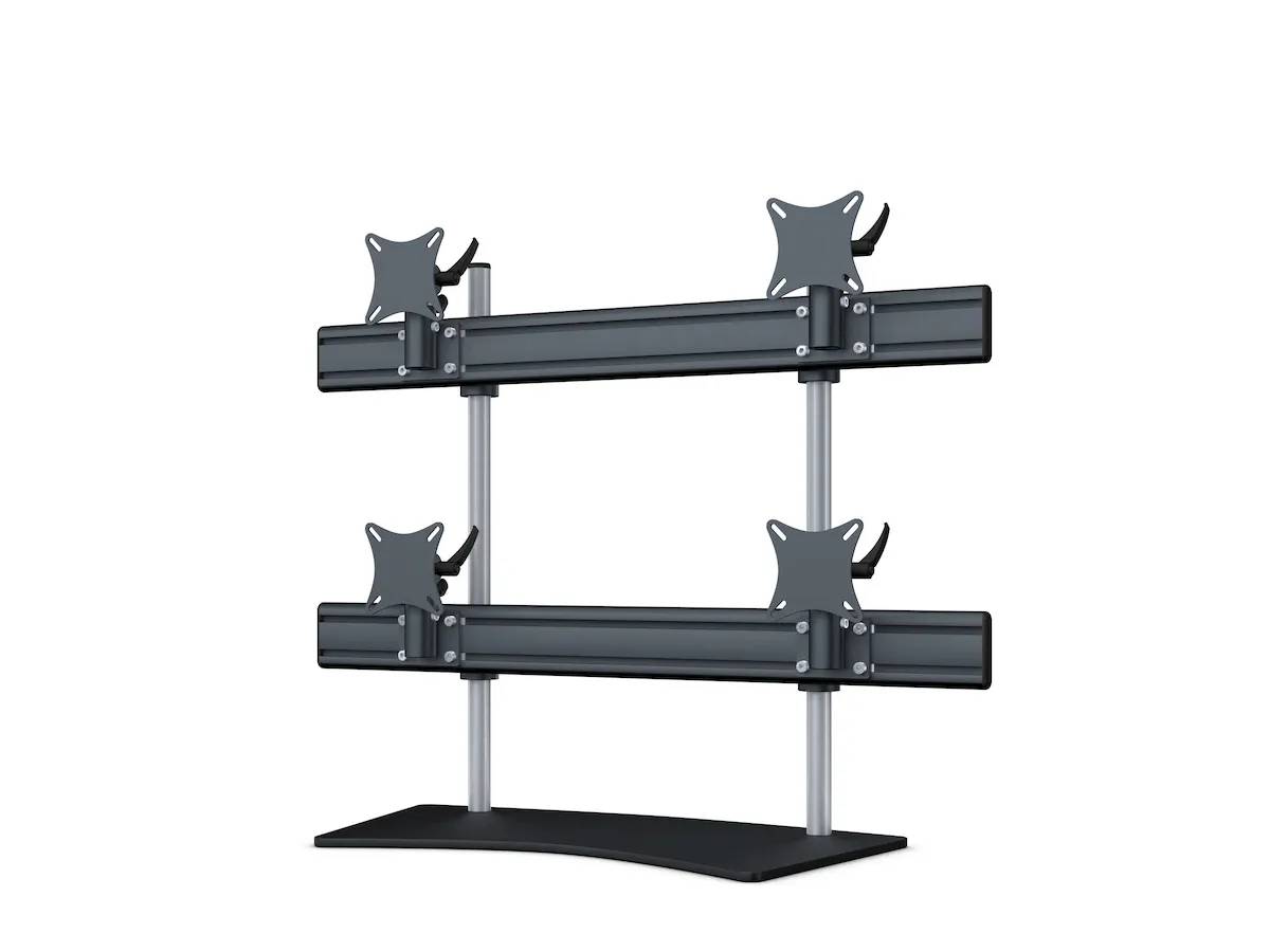 Flat-System Monitorhalter für 4 Bildschirme mit Tisch-Stand-Fuß 2+2 - 25''-32''