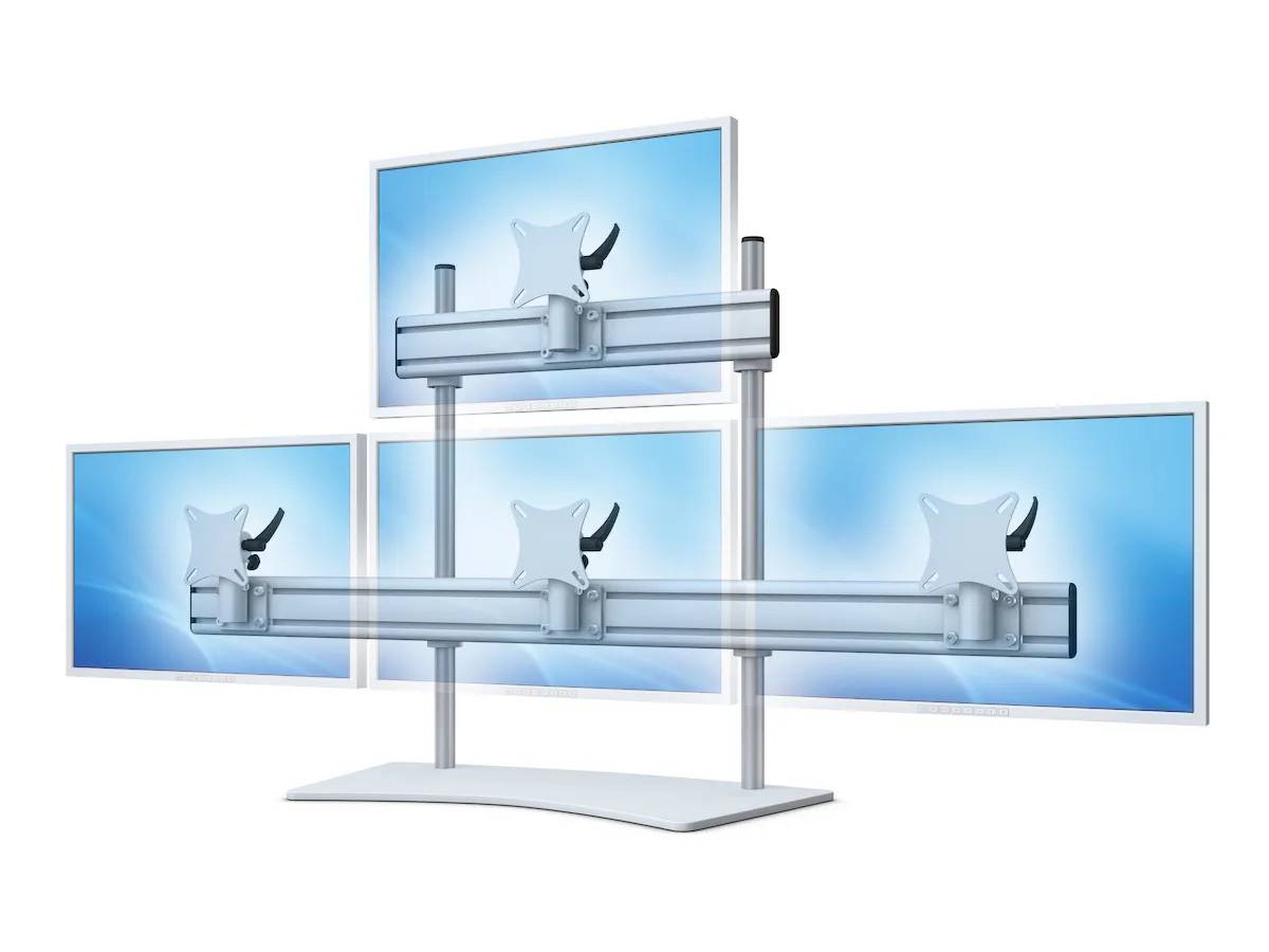 Flat-System Monitorhalter für 4 Monitore mit Tisch-Stand-Fuß 3+1 - 20''-24''