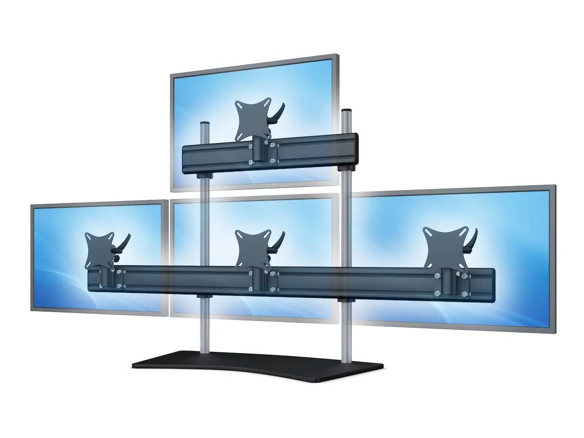 Flat-System Monitorhalter für 4 Monitore mit Tisch-Stand-Fuß 3+1 - 20''-24''