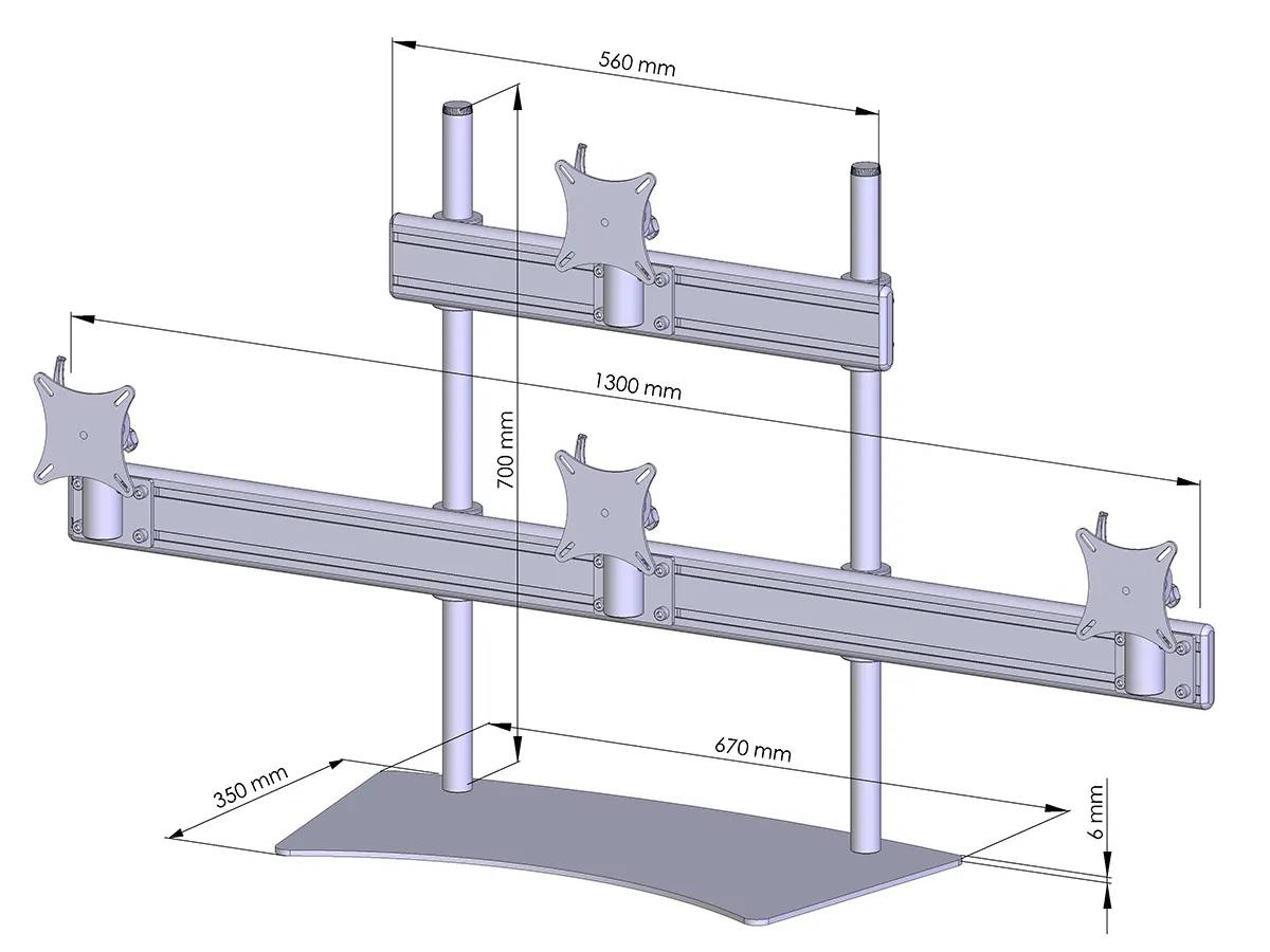 Flat-System Monitorhalter für 4 Monitore mit Tisch-Stand-Fuß 3+1 - 20''-24''