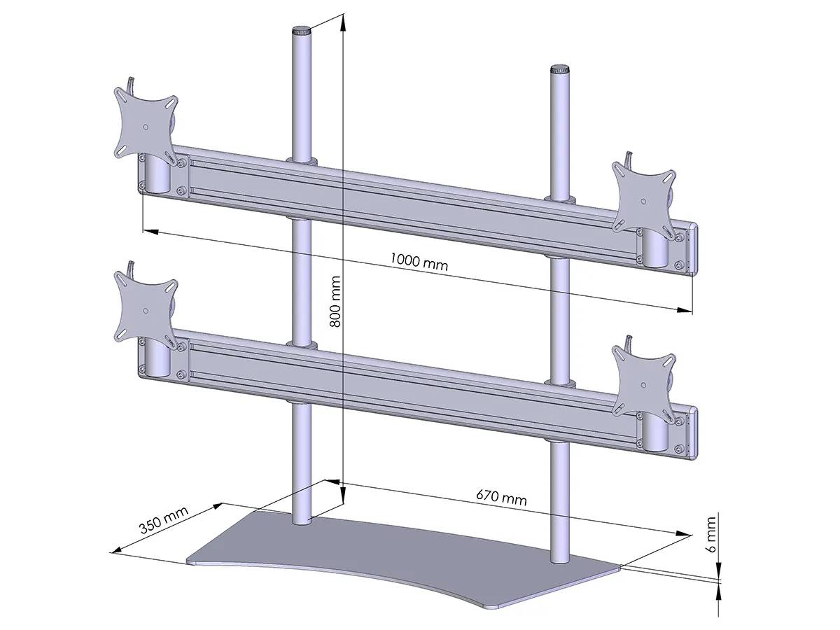 Flat-System Monitorhalter für 4 Bildschirme mit Tisch-Stand-Fuß 2+2 - 25''-32''