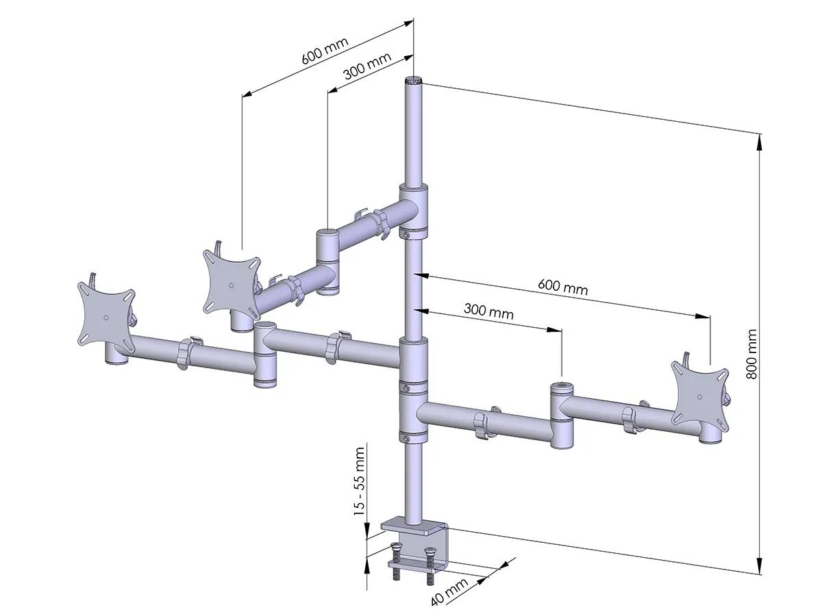 Flex-System Tisch-Klemme 3er - 25''-32'' Monitorhalterung für 3 Bildschirme bis 32 Zoll