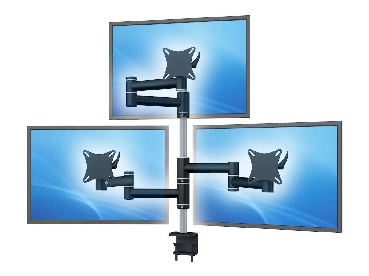 Flex-System Tisch-Klemme 3er - 25''-32'' Monitorhalterung für 3 Bildschirme bis 32 Zoll