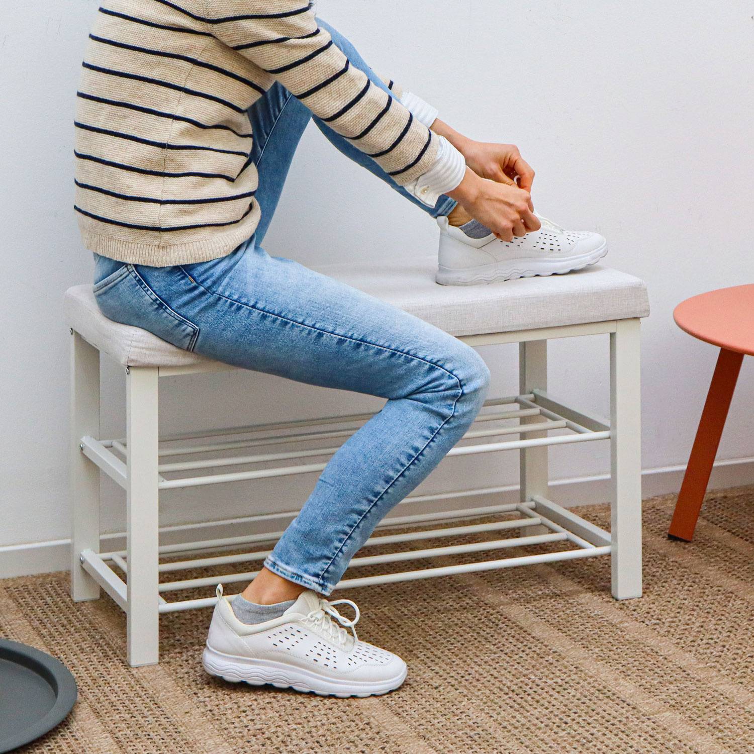 Schuhbank mit Polster - 81x32x50 Schuhregal mit Sitzfläche - Garderobenbank Flur