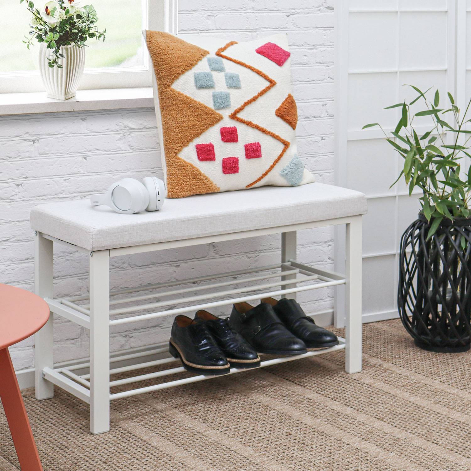 Schuhbank mit Polster - 81x32x50 Schuhregal mit Sitzfläche - Garderobenbank Flur