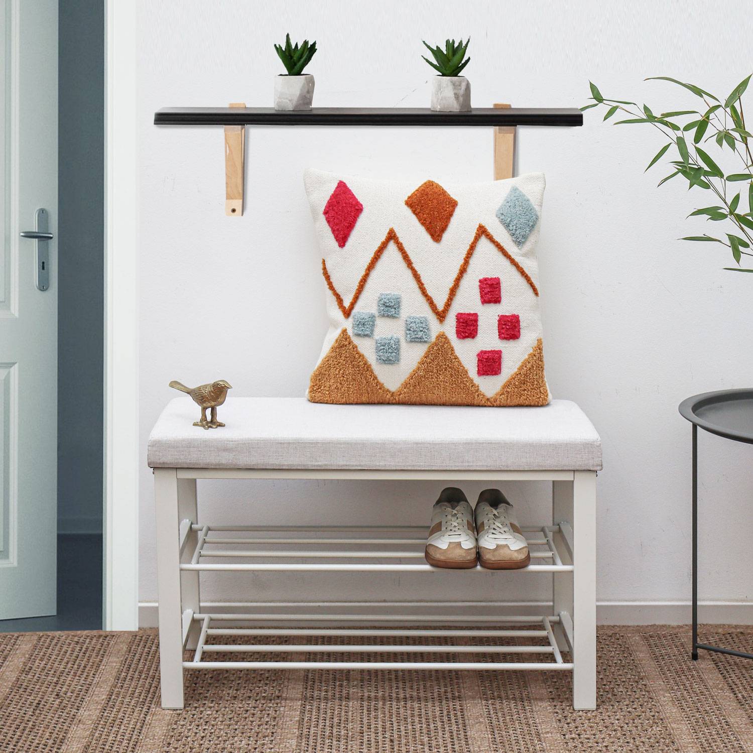 Schuhbank mit Polster - 81x32x50 Schuhregal mit Sitzfläche - Garderobenbank Flur