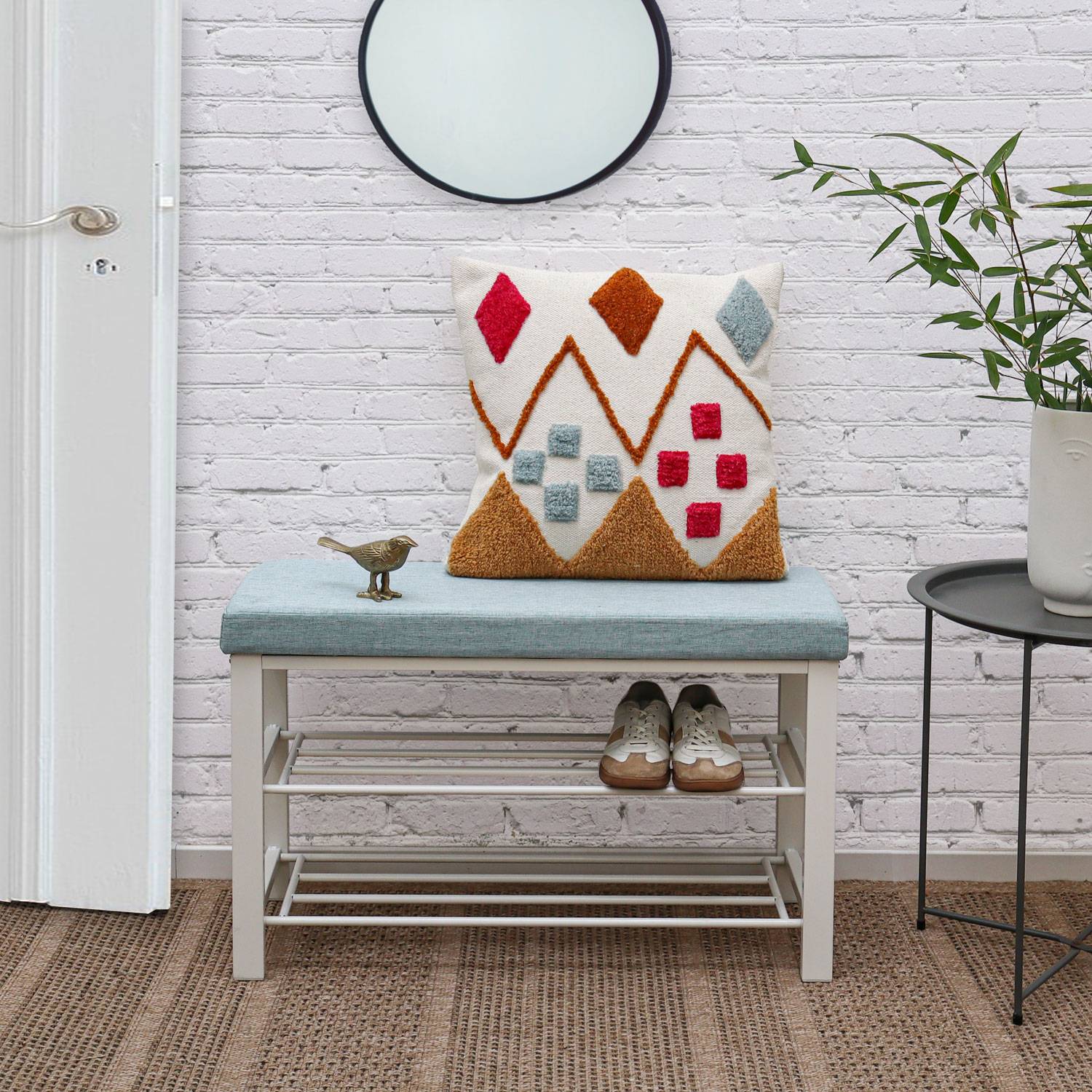 Schuhbank mit Polster - 81x32x50 Schuhregal mit Sitzfläche - Garderobenbank Flur