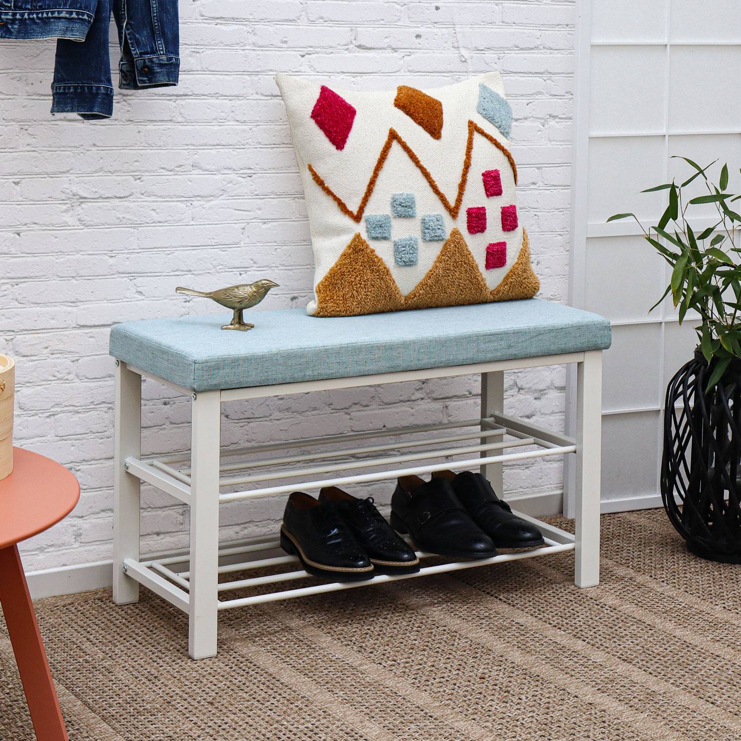 Schuhbank mit Polster - 81x32x50 Schuhregal mit Sitzfläche - Garderobenbank Flur
