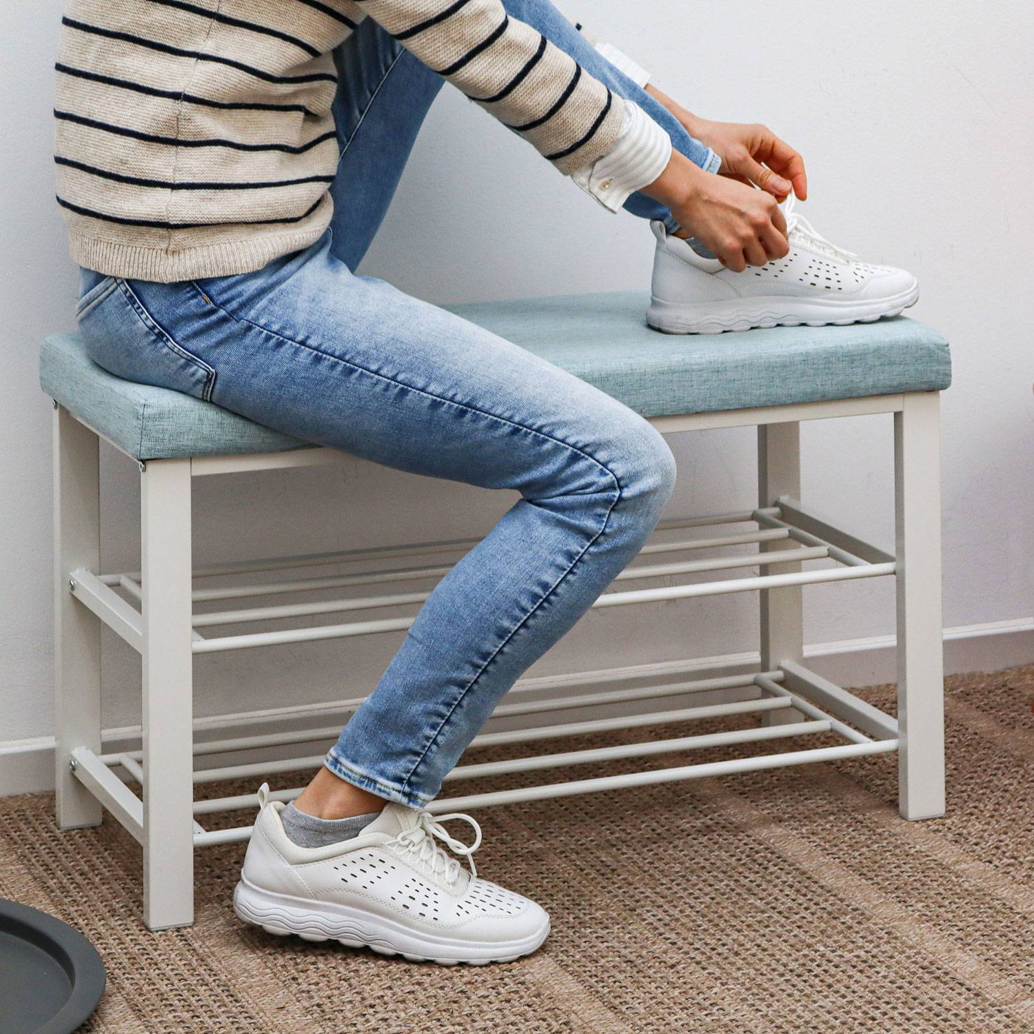 Schuhbank mit Polster - 81x32x50 Schuhregal mit Sitzfläche - Garderobenbank Flur