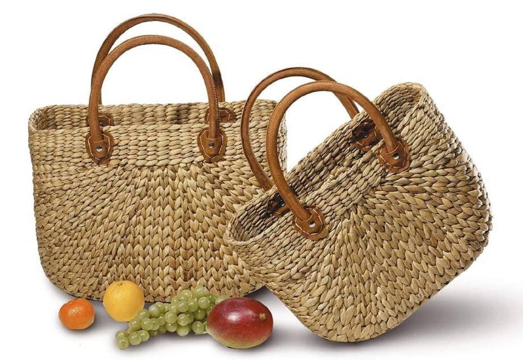 Neustanlo® Einkaufstasche/Einkaufskorb 1 STK, aus Wasserhyazinthe (Klein, kurzer Henkel)