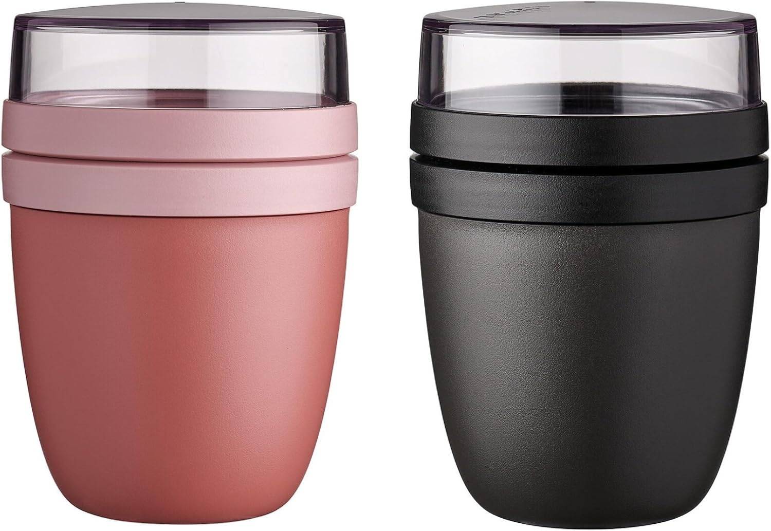 Mepal Lunchpot Ellipse 2-er Set Lunchbox Essensbehälter Reisebecher (Vivid Mauve + Nordic Black)
