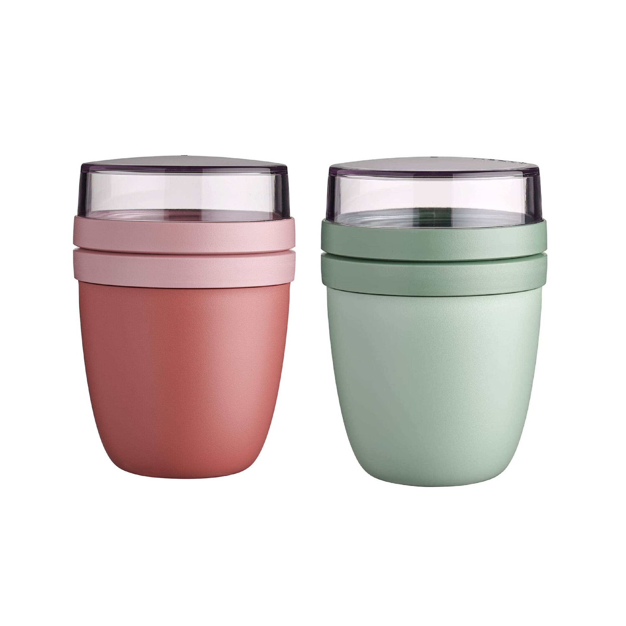 Mepal | Lunchpot Ellipse Mixed | Vivid Mauve + Nordic Sage | Müslibecher to go | Unterteilung für Joghurt & Müsli | 500 ml + 200 ml | Geeignet für