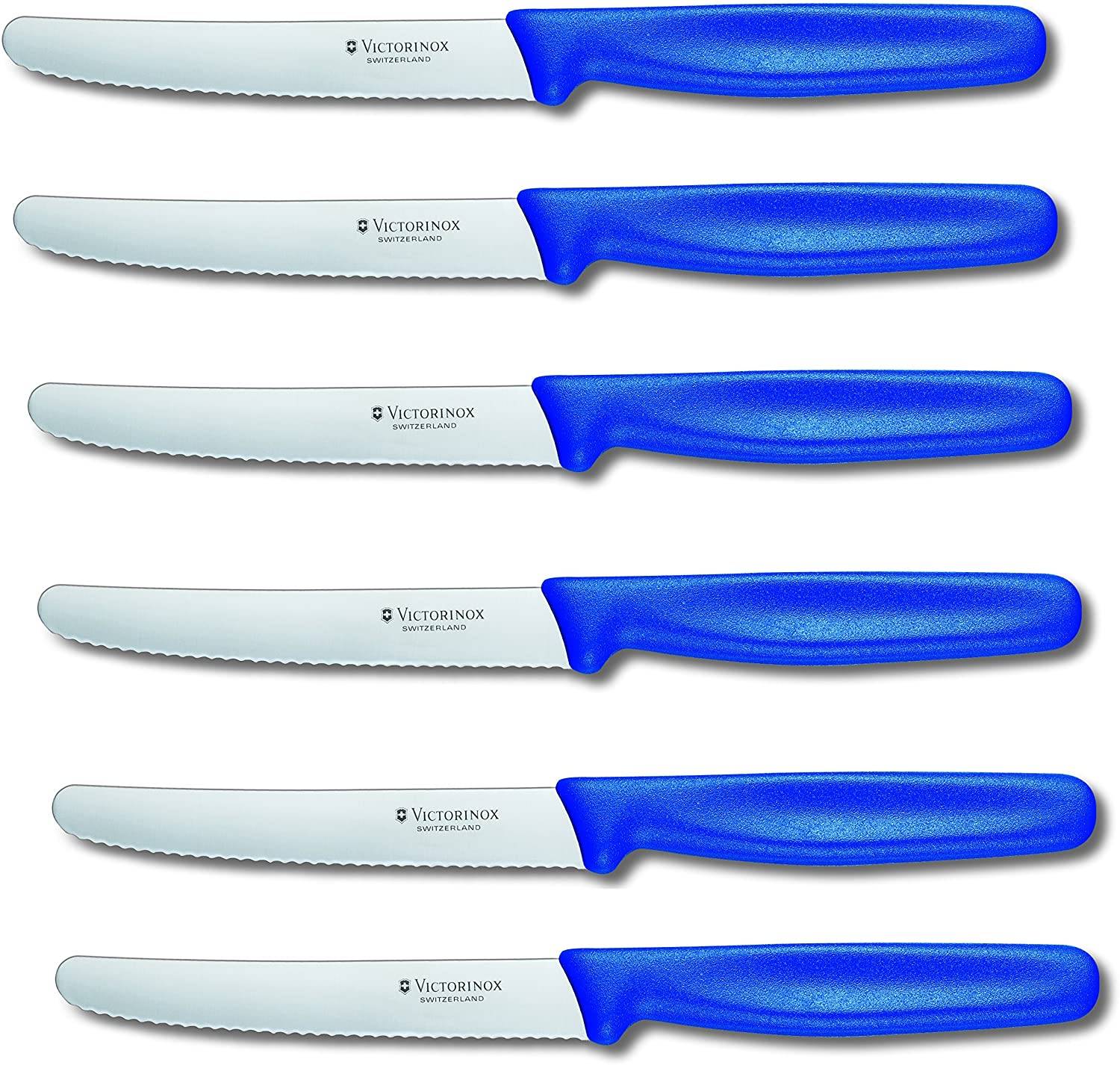 Victorinox Messer-Set 6 Stück mit Wellenschliff (Rostfrei, Edelstahl, Spülmaschinengeeignet) blau