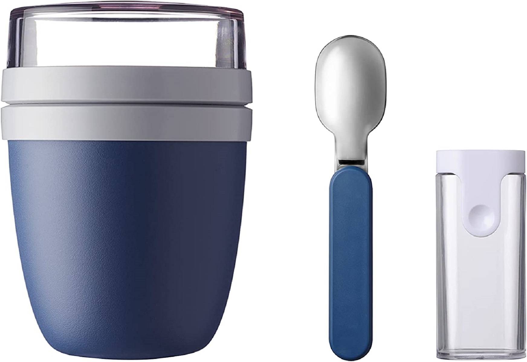 Mepal Set Lunchpot Faltbarer Löffel Ellipse – Nordic Denim – praktischer Müslibecher und Behälter für Transport von Lebensmitteln-Geeignet fü