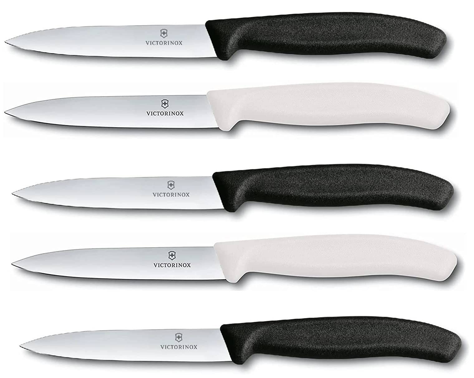 Victorinox | Swiss Classic Gemüsemesser-Set | 10 cm Klinge | 5-tlg. Schwarz & Weiß | perfekt für Tomaten | scharfe Präzisionsklinge | ideal für f