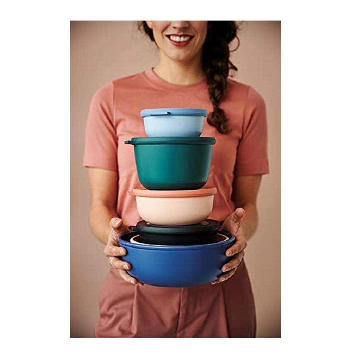 Mepal - Cirqula Multischüssel-Set 3–teilig rund Nordic sage – 350, 750 und 1250 ml – Verwendbar als Vorratdose, Kühlschrankdose, Gefrierdose,