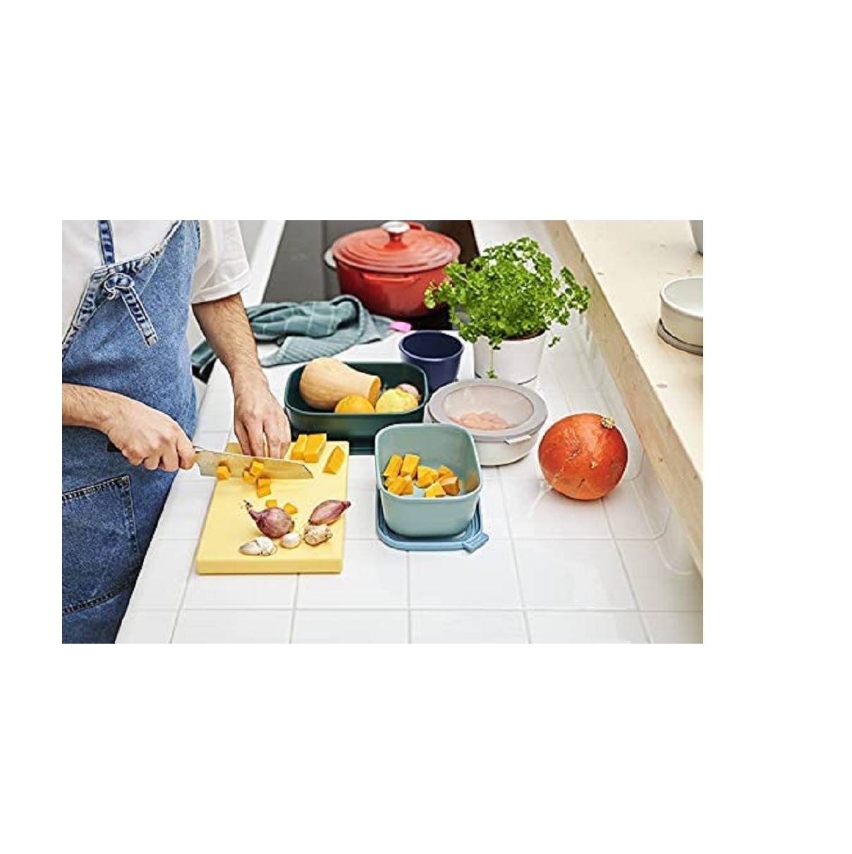 Mepal - Cirqula Multischüssel Set 3–teilig rechteckig Nordic lilac – 750, 1500, 3000 ml – Verwendbar als Vorratdose, Kühlschrankdose, Gefrierd