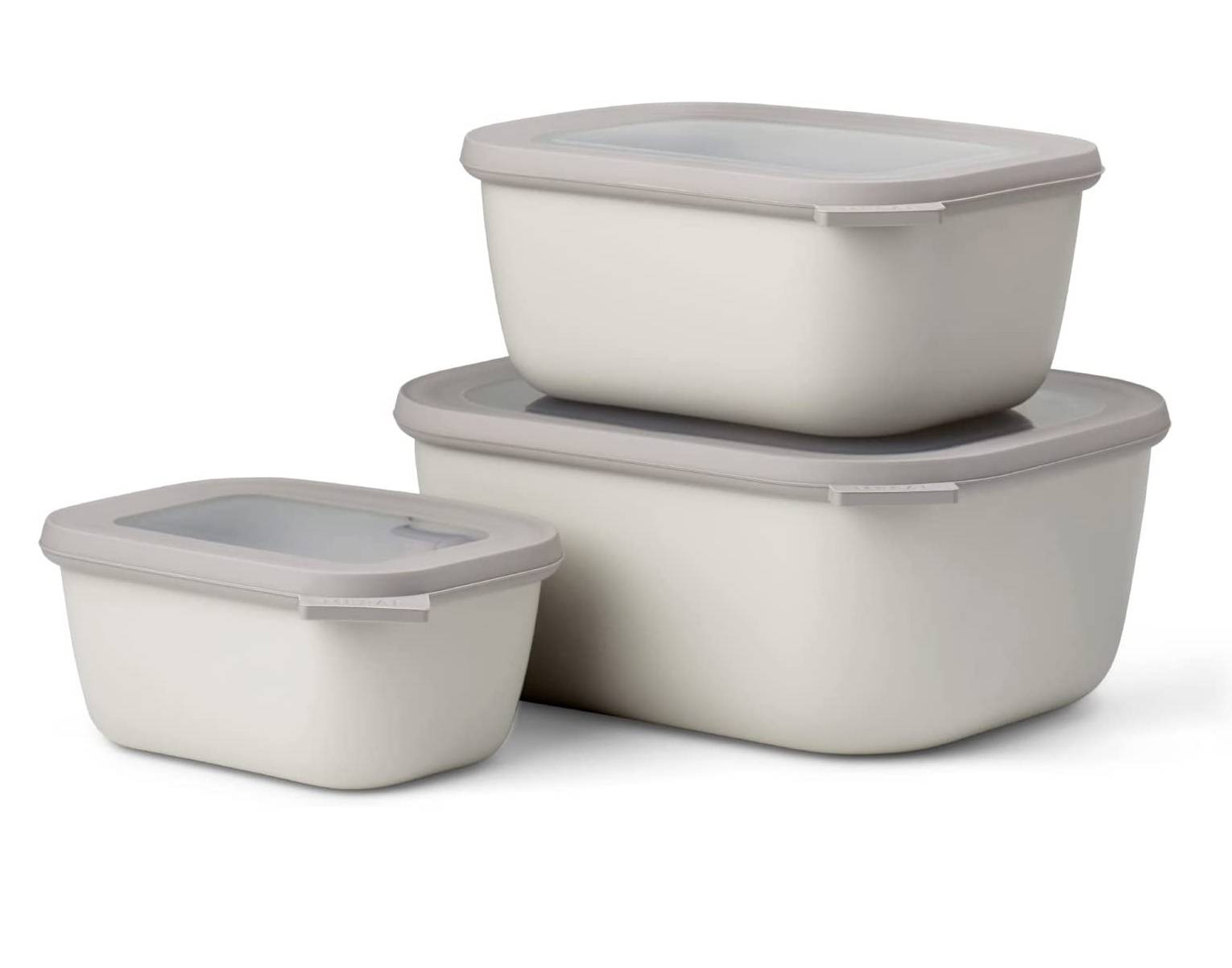 Mepal - Cirqula Multischüssel Set 3–teilig rechteckig Nordic white – 750, 1500, 3000 ml – Verwendbar als Vorratdose, Kühlschrankdose, Gefrierd