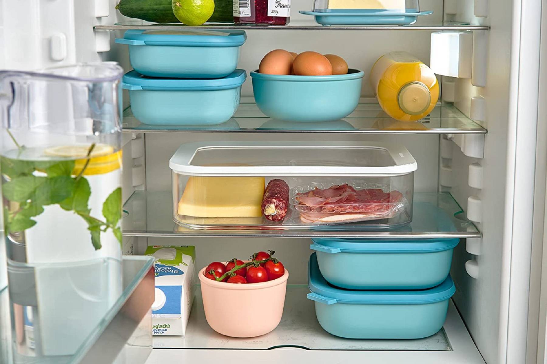 Mepal - Cirqula Multischüssel Set 3–teilig rechteckig Nordic lilac – 750, 1500, 3000 ml – Verwendbar als Vorratdose, Kühlschrankdose, Gefrierd