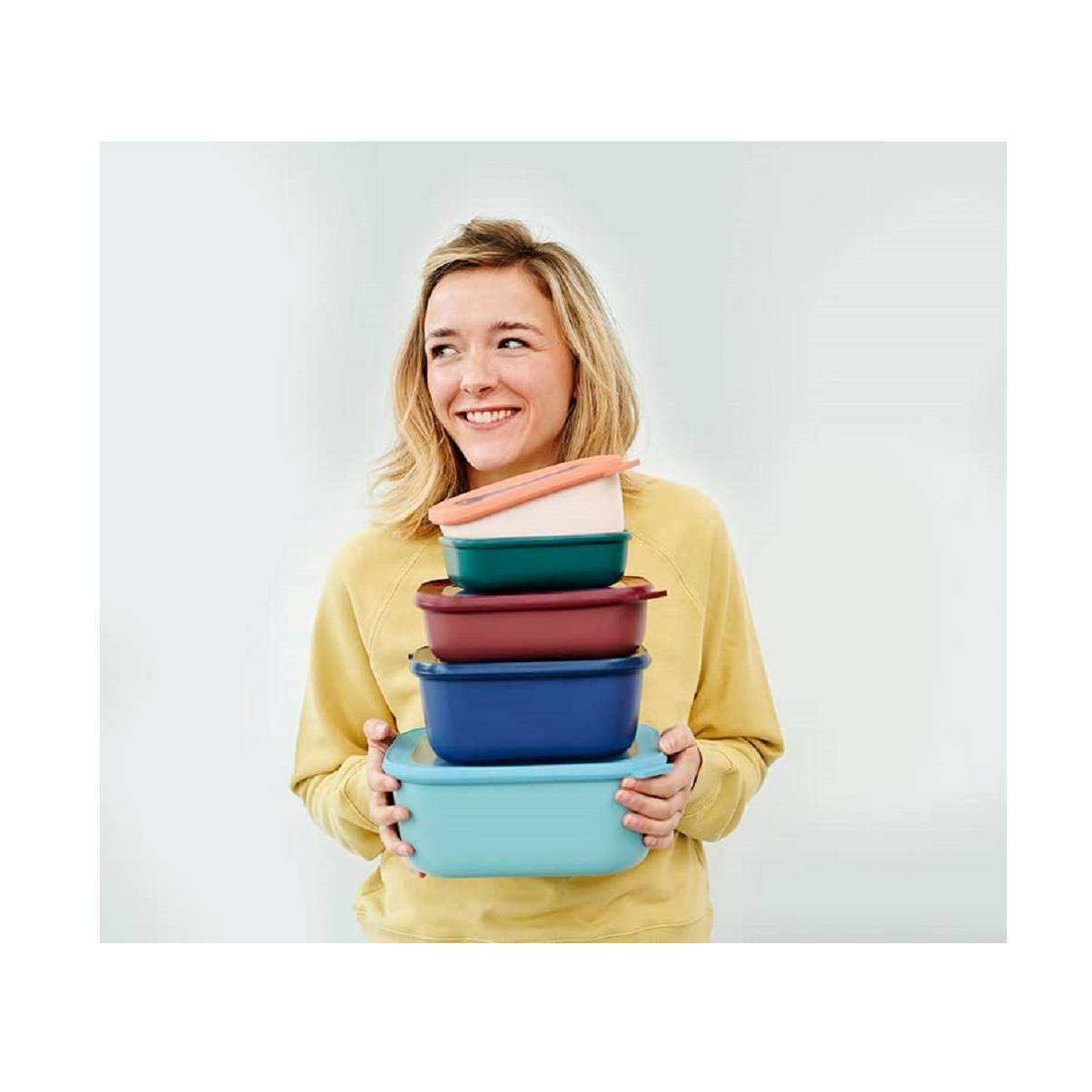 Mepal | Cirqula Multischüssel Set | 3–teilig rechteckig | Nordic sage | 500, 1000, 2000 ml | Verwendbar als Vorratdose, Kühlschrankdose, Gefrierdo