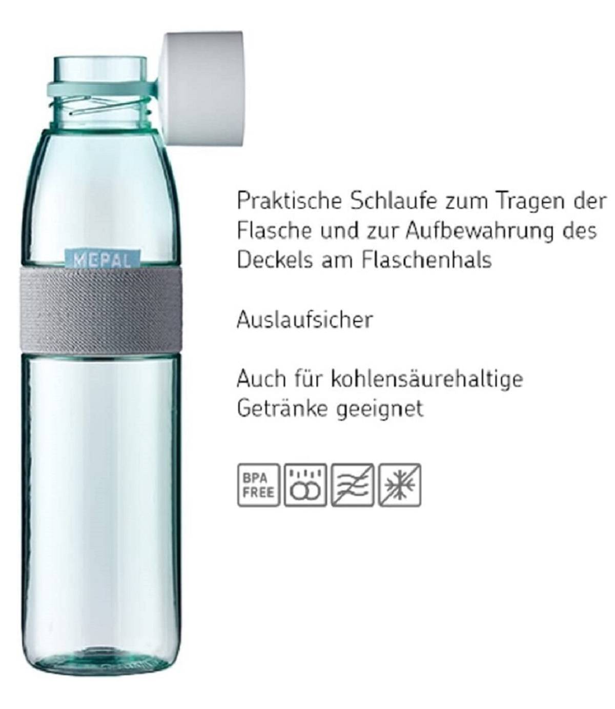 Mepal Wasserflasche Ellipse Nordic Pink – 500 ml Inhalt – auch für kohlensäurehaltige Getränke – bruchfestes Material - auslaufsicher - Spül