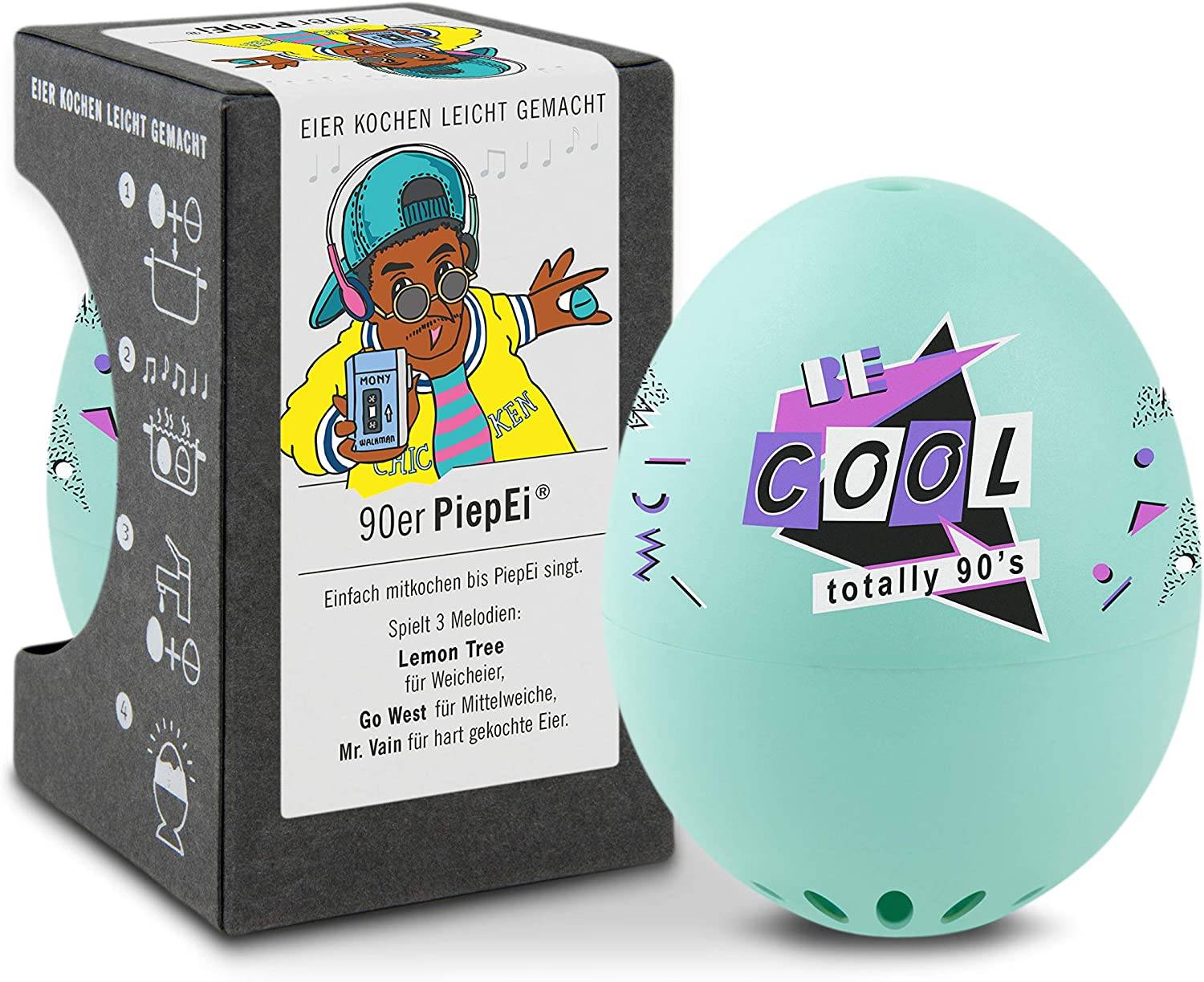 Brainstream | 90er PiepEi - Singende Eieruhr zum Mitkochen - Eierkocher für 3 Härtegrade - 30. Geburtstag - Lustiges Kochei - Musik Eggtimer