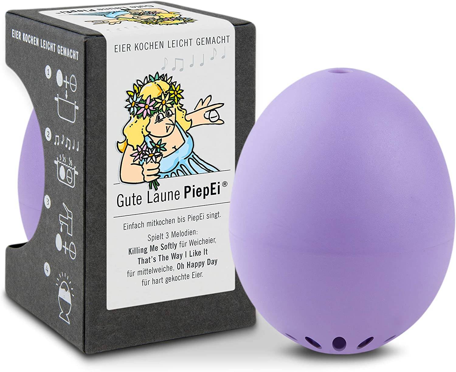 Brainstream | Gute Laune PiepEi Lila - Singende Eieruhr zum Mitkochen - Eierkocher für 3 Härtegrade - Gute Laune Geschenk - Lustiges Kochei - Musik