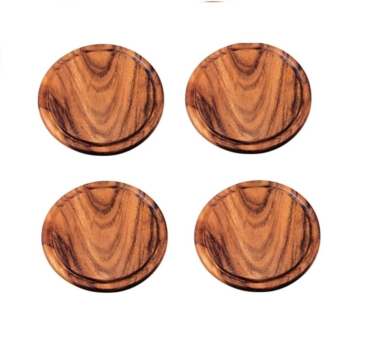 KESPER - 4er Pack Fleischteller mit Saftrille - Frühstücksbrettchen Essbrett - Akazienholz - rund 25 cm ø