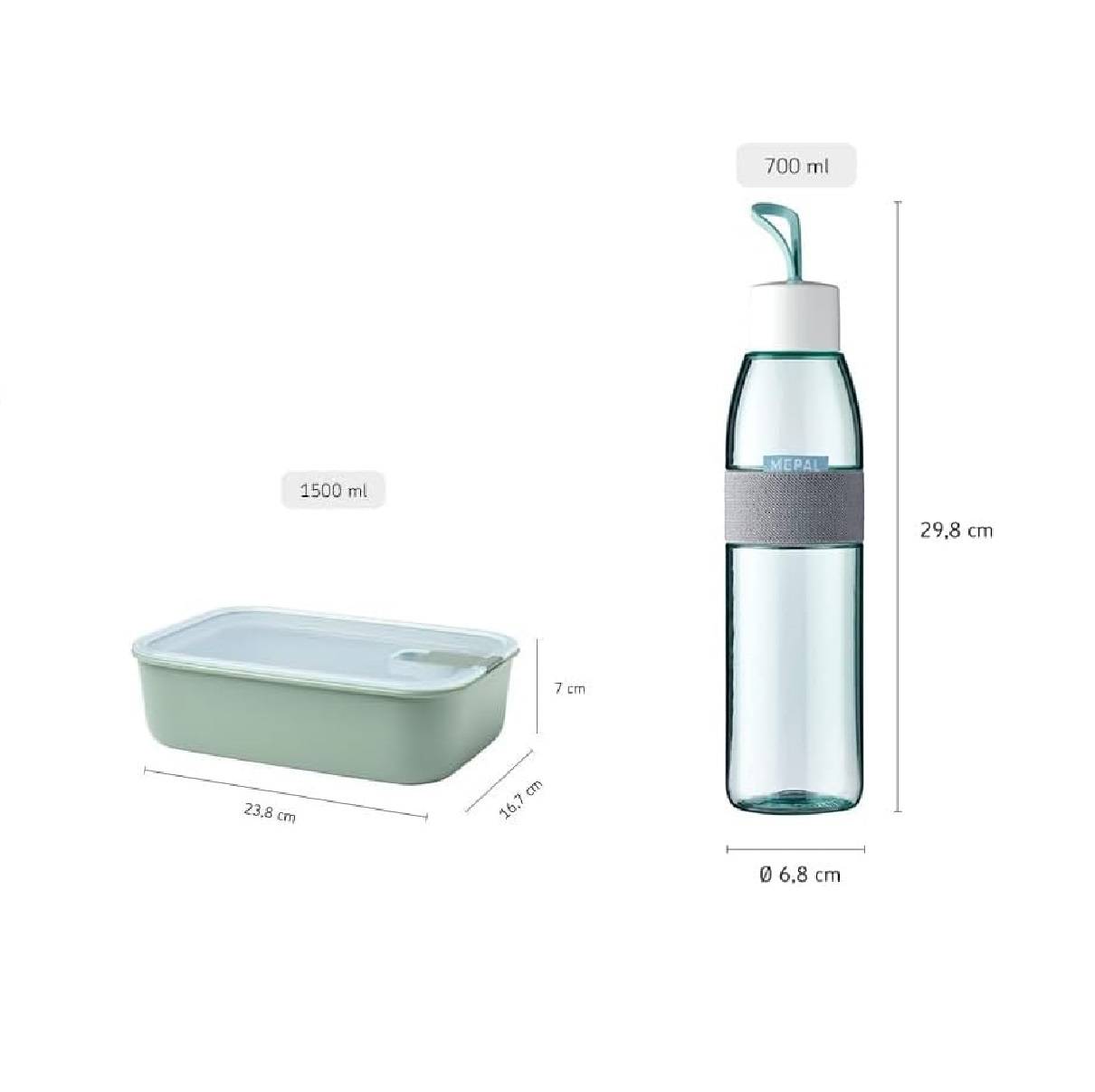 Mepal - Easy to go Set - Frischhaltedose EasyClip 1500 ml + Trinkflasche Ellipse 700 ml - Nordic Sage - bruchfestes Material - auslaufsicher