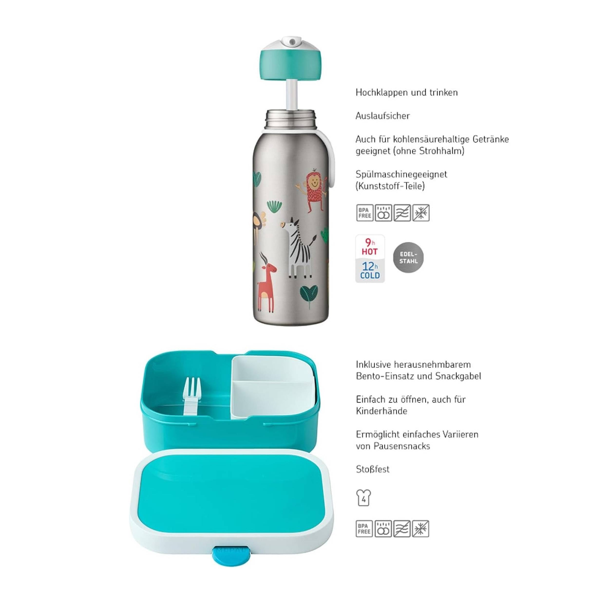 Mepal - Thermo-Lunchset Flip-Up Campus - Isolierte Edelstahl Trinkflasche für Kinder - 9 Stunden heiß & 12 Stunden kalt - Bento-Brotdose mit Einsatz