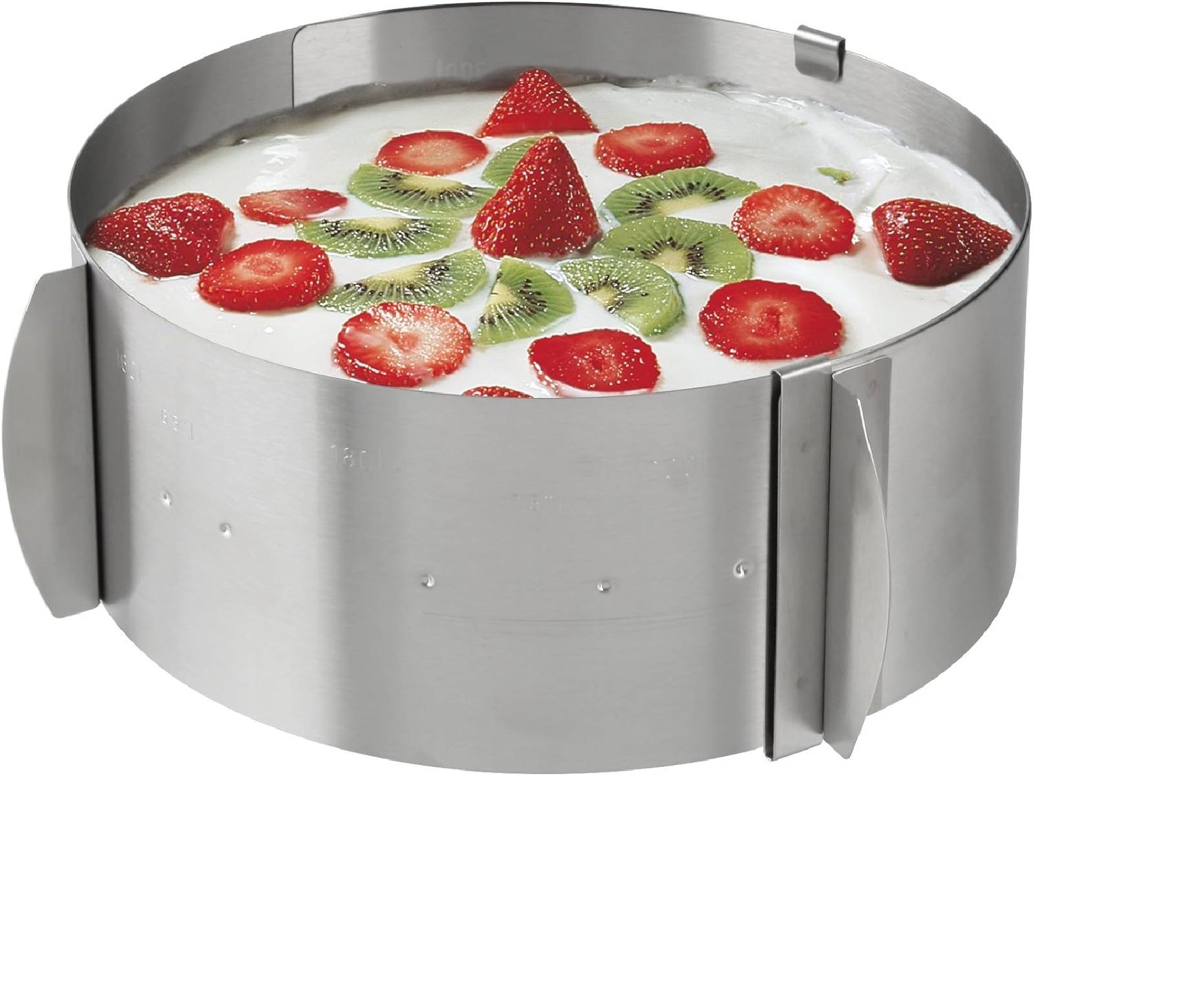 Zenker Tortenring PATISSERIE, flexibler Profi-Torten-Ring von Ø 16 - Ø 30 cm, mit 2 Zieh-Griffen, verstellbarer Ring für perfekte Schicht-Torten (F