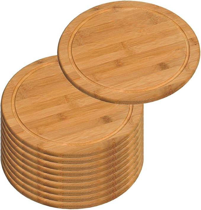 Kesper 10er SET 58444 Fleischteller Ø 30 cm aus FSC®-zertifiziertem Bambus / Vesperteller / Pizzateller / Holzteller / Schneidebrett