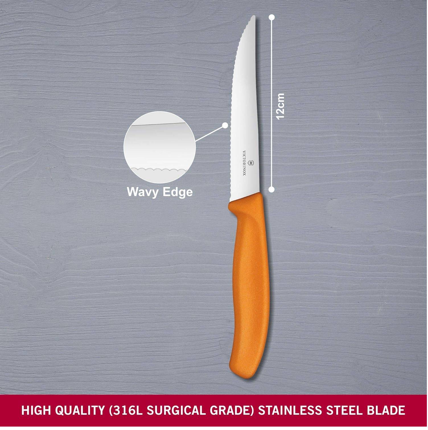 Victorinox, Swiss Classic, Profi Steak- und Pizzamesser, Extra Scharfe Klinge, Wellenschliff, 12 cm, Robuster Kunststoffgriff, Rostfreier Stahl