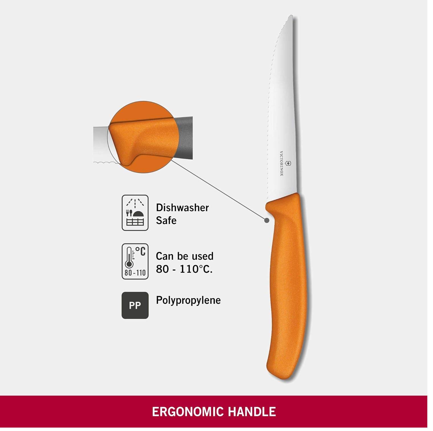 Victorinox, Swiss Classic, Profi Steak- und Pizzamesser, Extra Scharfe Klinge, Wellenschliff, 12 cm, Robuster Kunststoffgriff, Rostfreier Stahl