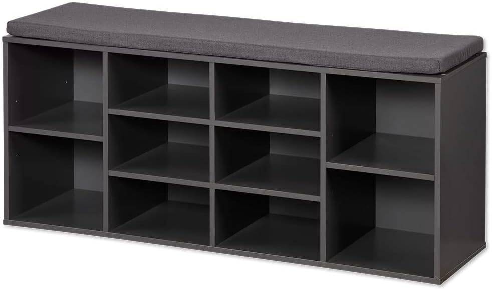 Kesper | Schuhschrank mit Sitzkissen | Faserplatte | Maße: B103,5 x H48 x L29,5 cm | Farbe: Grau | ideal für Ordnungsfanatiker