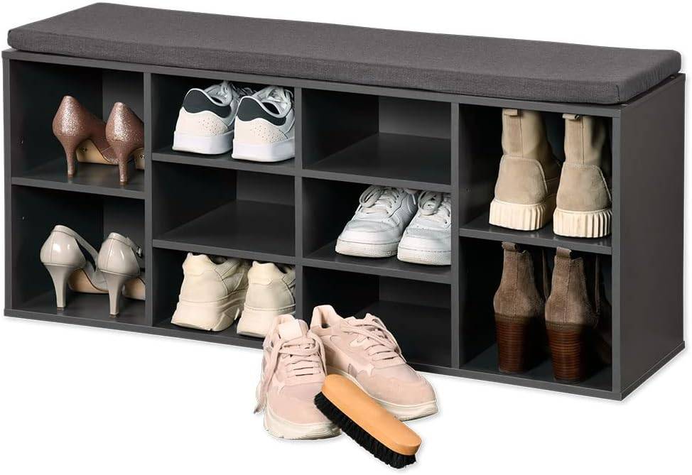 Kesper | Schuhschrank mit Sitzkissen | Faserplatte | Maße: B103,5 x H48 x L29,5 cm | Farbe: Grau | ideal für Ordnungsfanatiker