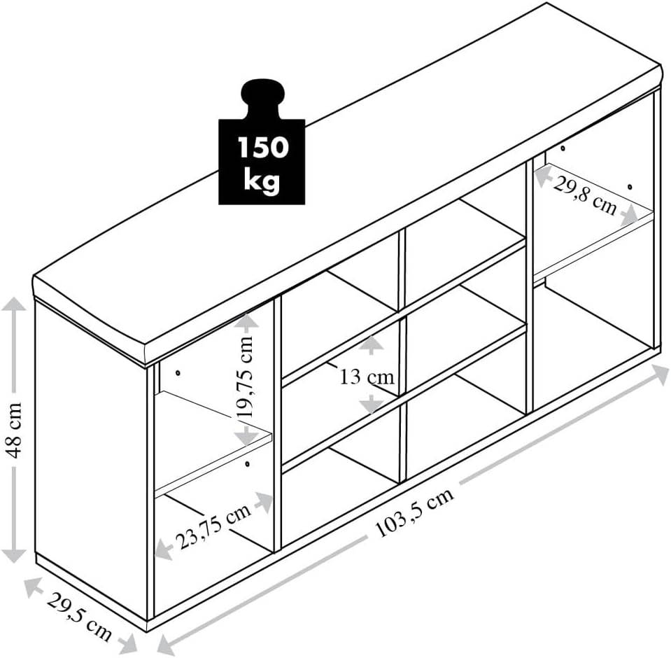 Kesper | Schuhschrank mit Sitzkissen | Faserplatte | Maße: B103,5 x H48 x L29,5 cm | Farbe: Grau | ideal für Ordnungsfanatiker