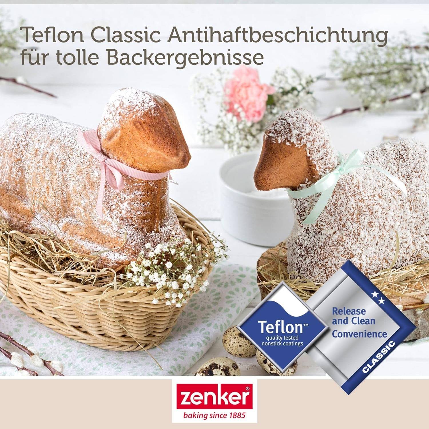 Zenker Osterbackformen Mini-Osterlamm und Osterlamm Backformen  700 & 900 ml Füllvolumen  3D Kuchenformen mit Häschen und Lämmchen als Motiv zu
