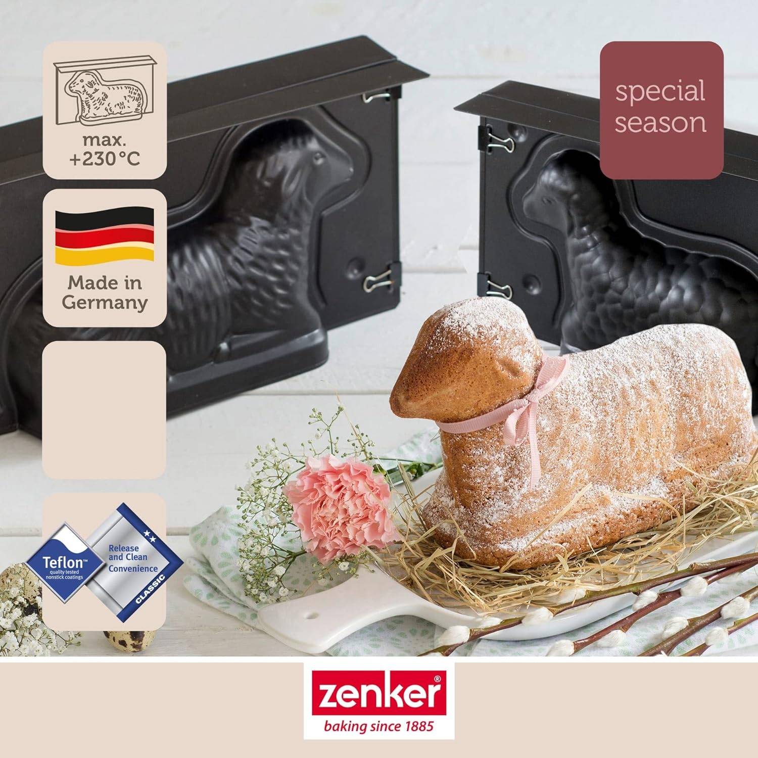 Zenker Osterbackformen Mini-Osterlamm und Osterlamm Backformen  700 & 900 ml Füllvolumen  3D Kuchenformen mit Häschen und Lämmchen als Motiv zu