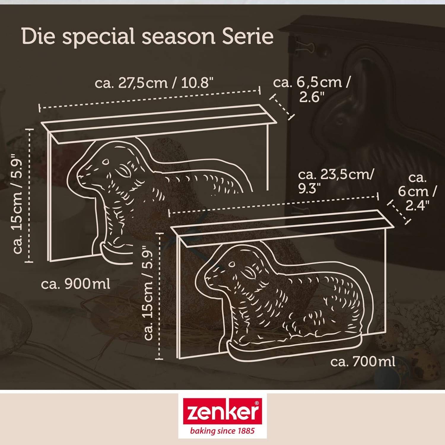 Zenker Osterbackformen Mini-Osterlamm und Osterlamm Backformen  700 & 900 ml Füllvolumen  3D Kuchenformen mit Häschen und Lämmchen als Motiv zu