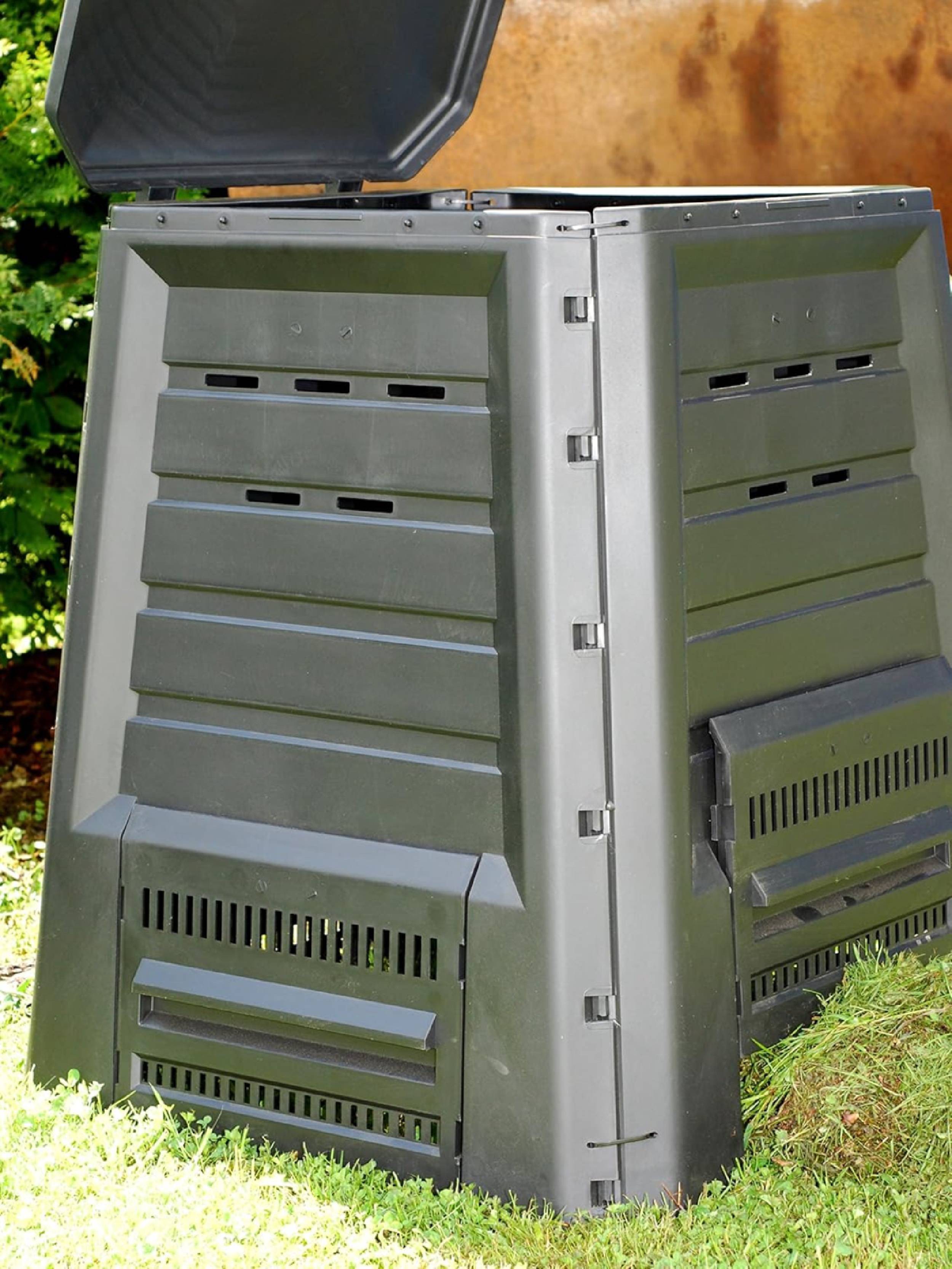 KHW | Komposter ohne Boden | 340 L | witterungsbeständig | klappbarer Deckel | Schnellkomposter für den Garten | 100% recyceltes Polyprophylen | Mad