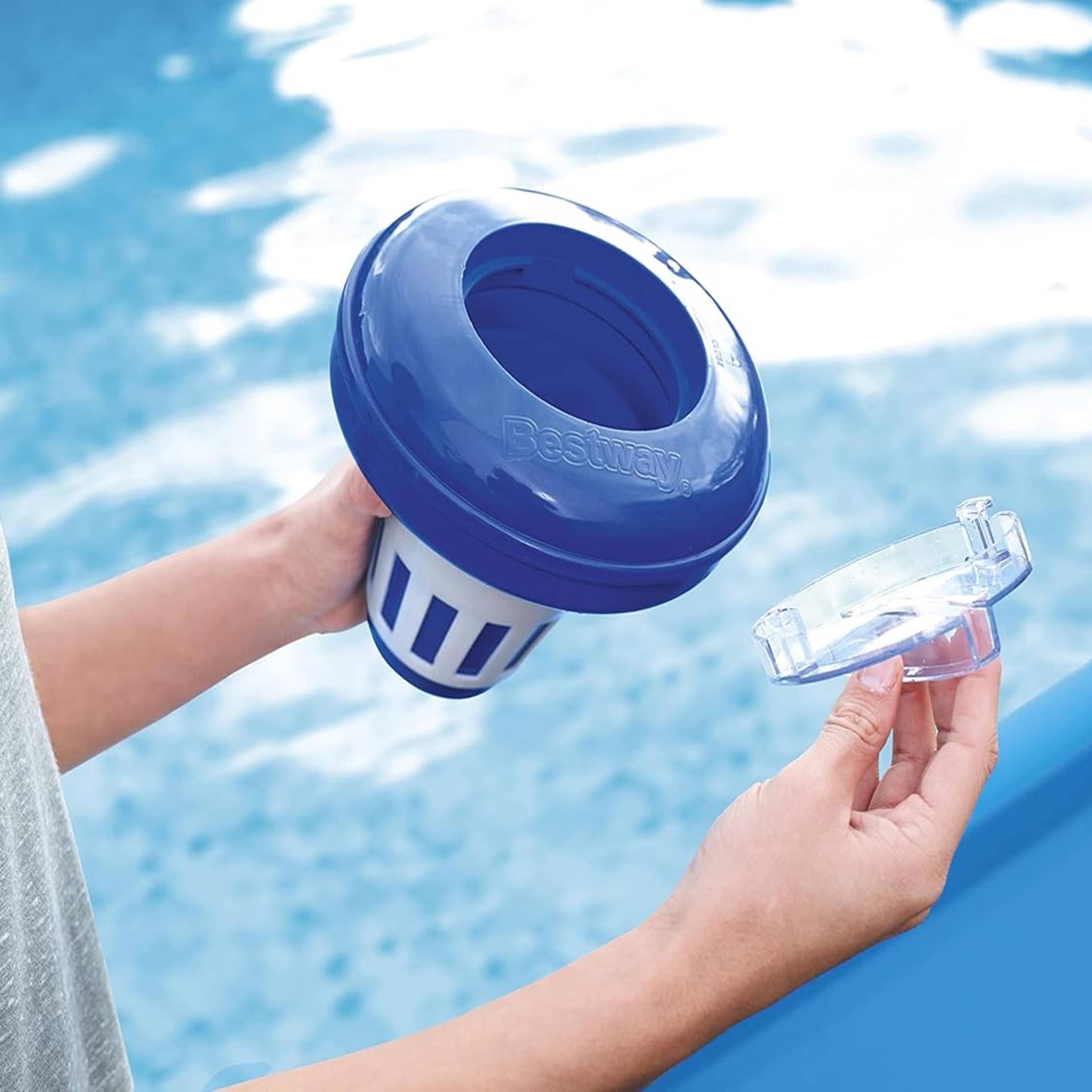 Bestway | Flowclear Dosierschwimmer Blau Weiß | 16,5 cm Ø | Poolwasser sauber und kristallklar