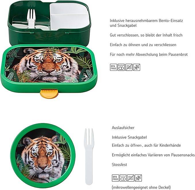 Mepal | Kinder Obst- und Bento Box | Campus meets Fruits | Spülmaschinenfest & BPA-frei | 300 & 750 ml | Mit Fächern, Gabel & Clip-Verschluss | Perf